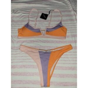 NWT Orange Purple Pink Bikini set size large Cheeky